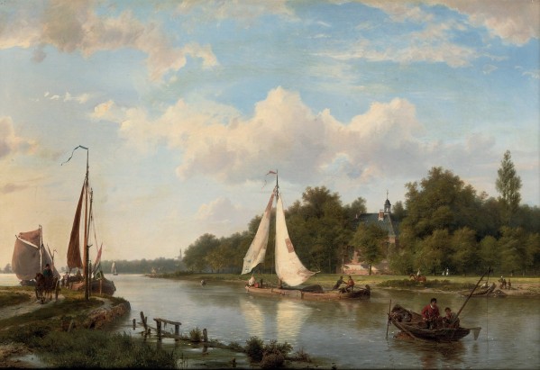 Along the river on a sunny afternoon by Willem Koekkoek
